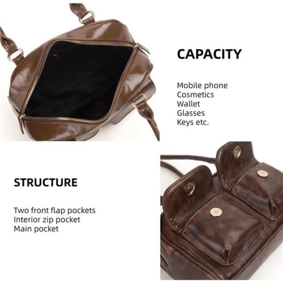 Shoulder Purses Bag Women Trendy - PU Leather Brown - Picture 4 of 7